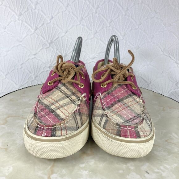 Sperry Shoes Women 6.5 Pink Gray Plaid Sequin Classic Casual Slip on Boat Loafer - Picture 3 of 12